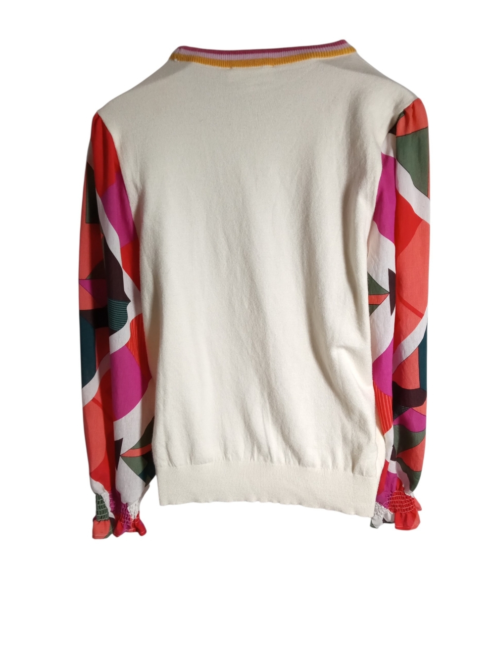 THML Cream Pullover Sweater Colorful Abstract Balloon Sleeve Statement Top Sz L - Picture 8 of 8